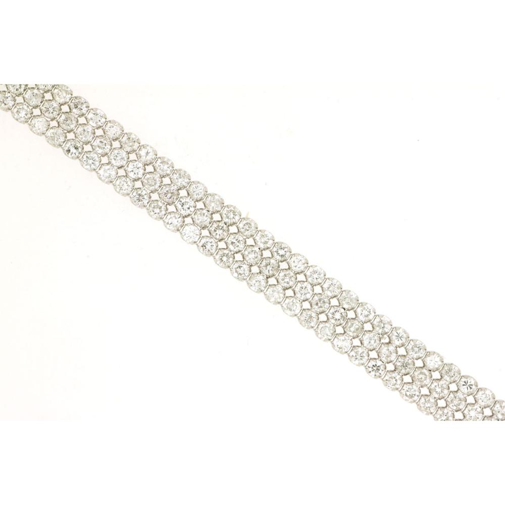 14K White Gold Wide Multi-Row Diamond Bracelet with Round Brilliant Cut Stones - 4.00 Carat Total Diamond Weight - Royal Jewelry