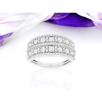 14K White Gold Wide Multi-Row Diamond Wedding Band with Round Diamonds - 1.00 Carat Total Diamond Weight - Royal Jewelry