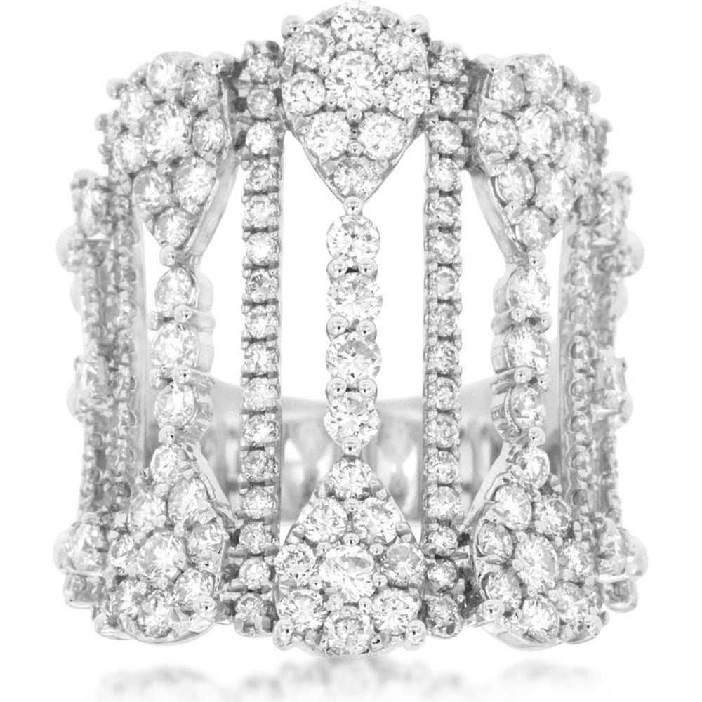 14K White Gold Wide Open Band with Pave-Set Pear Motif and Round Diamonds - 2.25 Carat Total Diamond Weight - Royal Jewelry