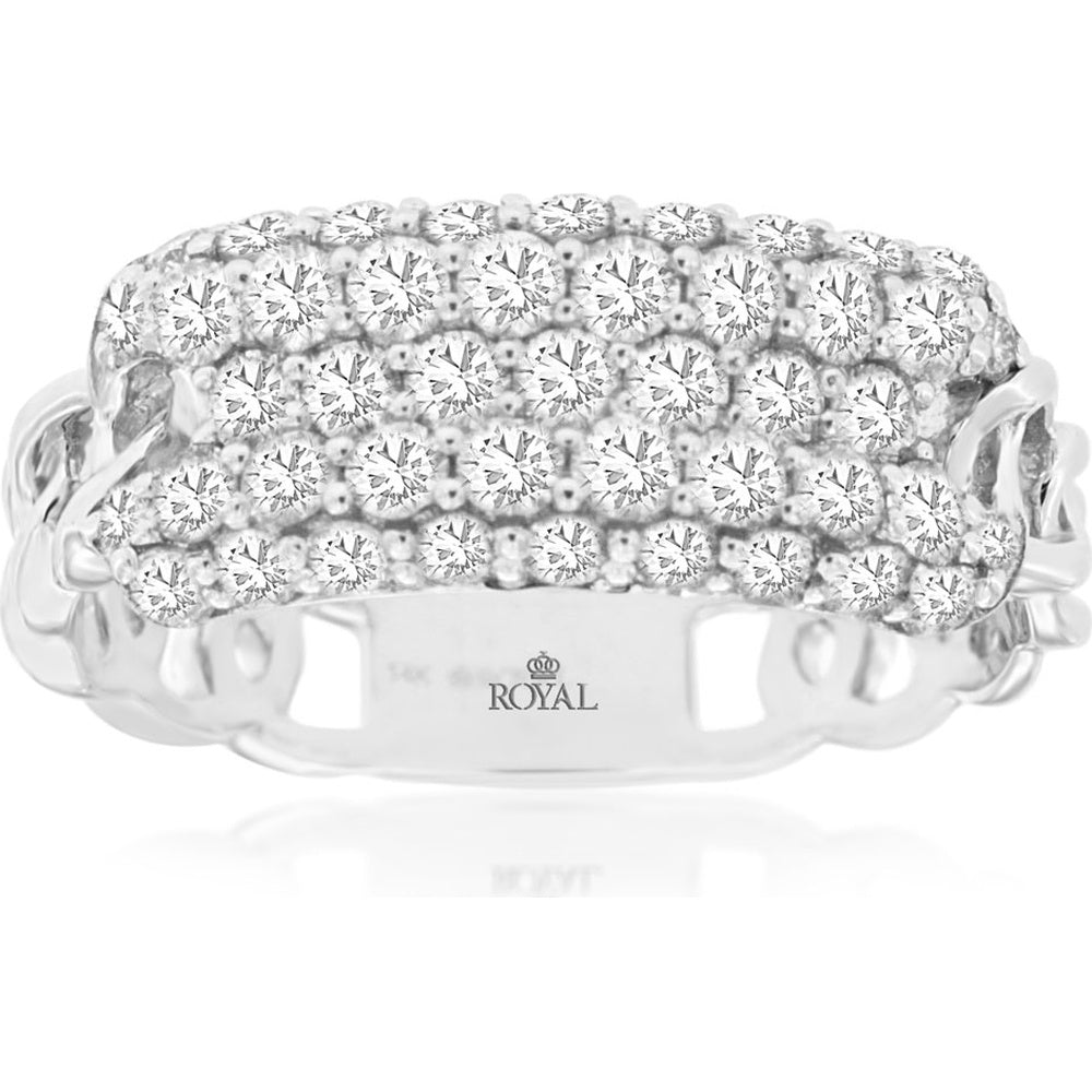 14K White Gold Wide Pave Set Diamond Band with Round Brilliant Cut Diamonds - 1.00 Carat Total Diamond Weight - Royal Jewelry