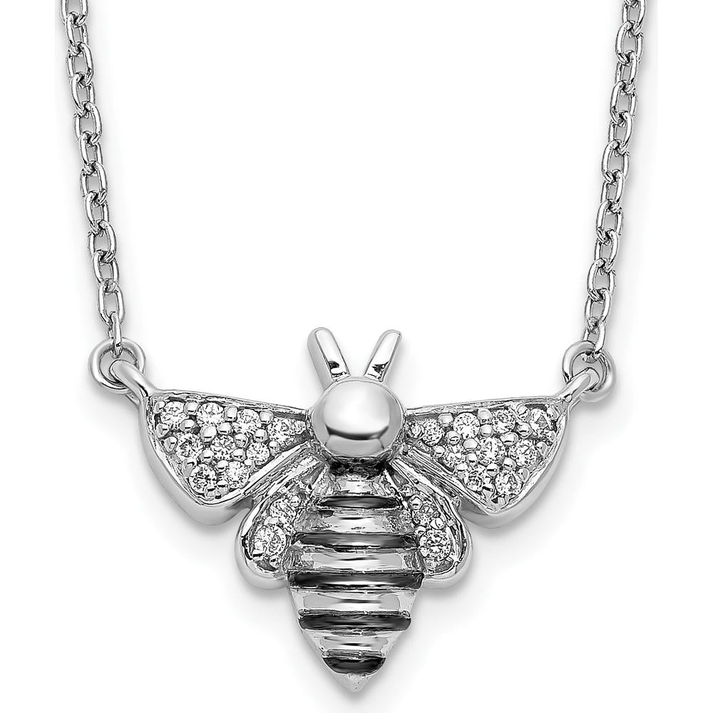14K White Gold with Black Rhodium Diamond Bee Necklace - 1/10 Carat Total Diamond Weight by Monteluci Fine Jewelry