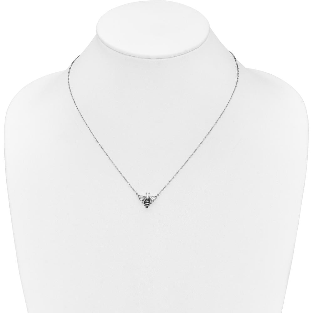 14K White Gold with Black Rhodium Diamond Bee Necklace - 1/10 Carat Total Diamond Weight by Monteluci Fine Jewelry