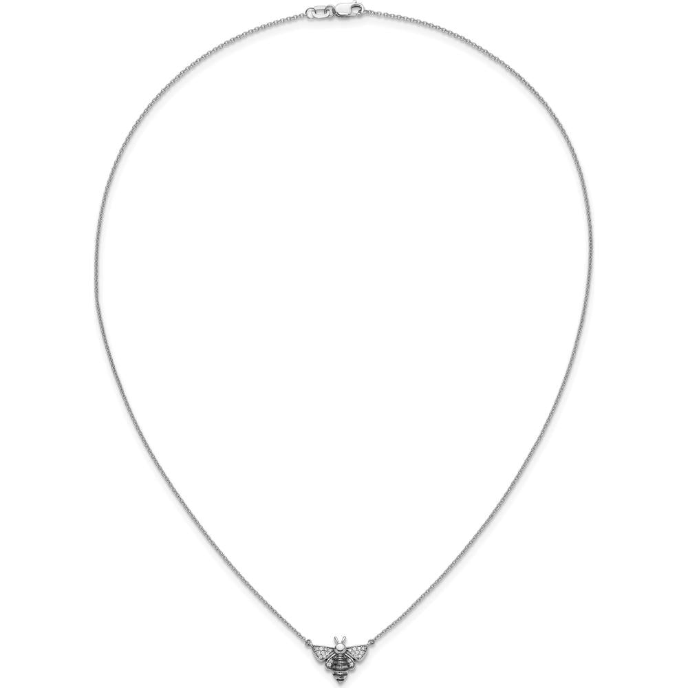 14K White Gold with Black Rhodium Diamond Bee Necklace - 1/10 Carat Total Diamond Weight by Monteluci Fine Jewelry