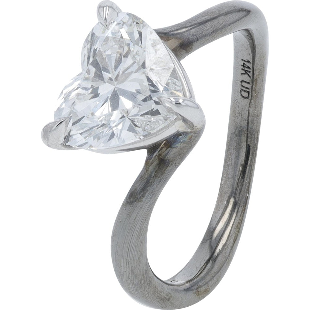14K White Gold with Black Rhodium Heart-Shaped Lab Grown Diamond Ring - 2.00 Carat Total Diamond Weight