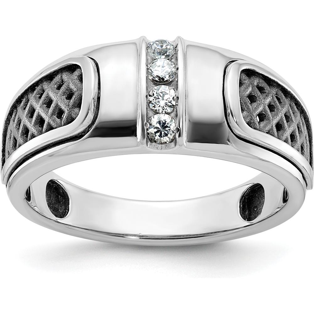14K White Gold with Black Rhodium Men's Diamond Ring - 0.05 Carats Total Diamond Weight by IBGoodman