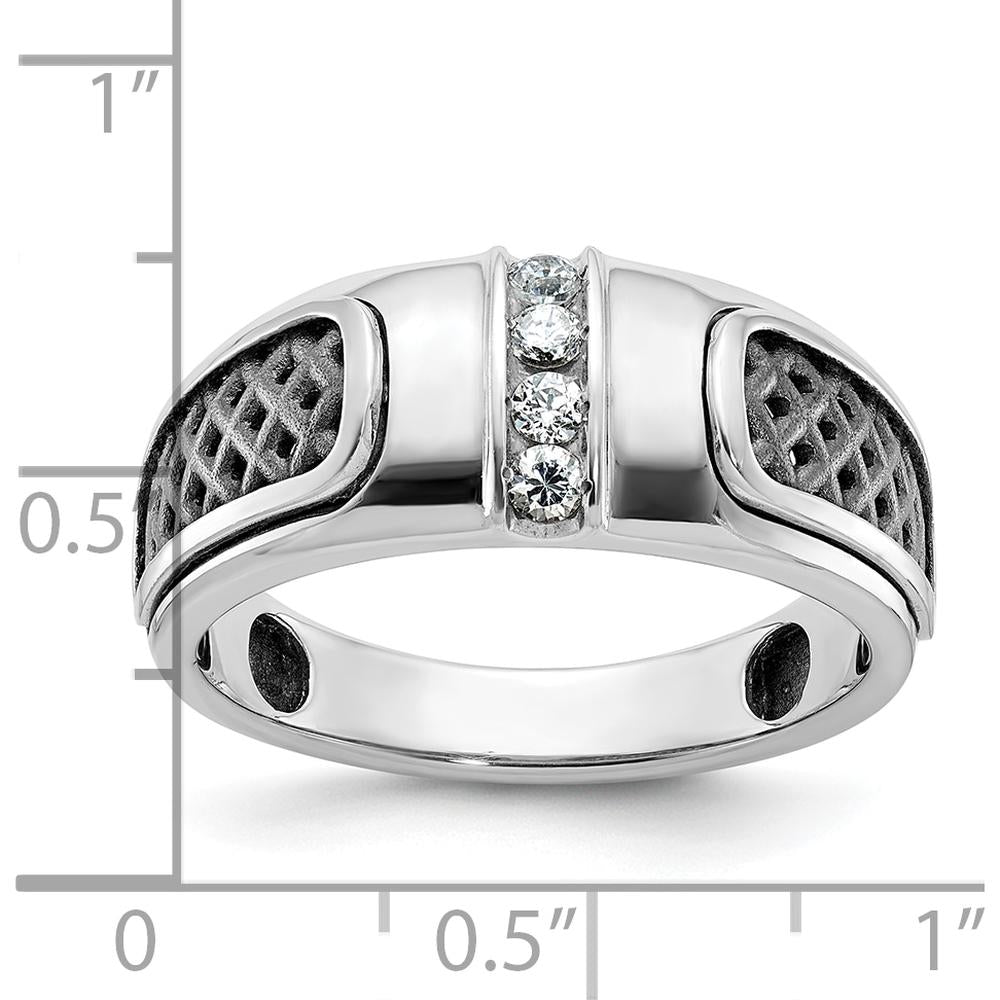 14K White Gold with Black Rhodium Men's Diamond Ring - 0.05 Carats Total Diamond Weight by IBGoodman