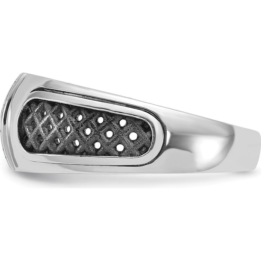 14K White Gold with Black Rhodium Men's Diamond Ring - 0.05 Carats Total Diamond Weight by IBGoodman