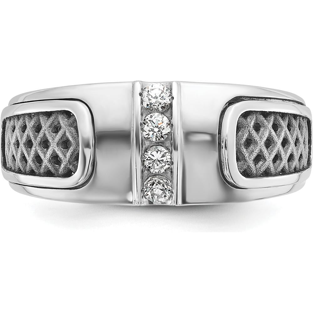 14K White Gold with Black Rhodium Men's Diamond Ring - 0.05 Carats Total Diamond Weight by IBGoodman