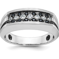 14K White Gold with Black Rhodium Men's Grooved Band Ring with 1/2 Carat Total Black and White Diamonds by IBGoodman