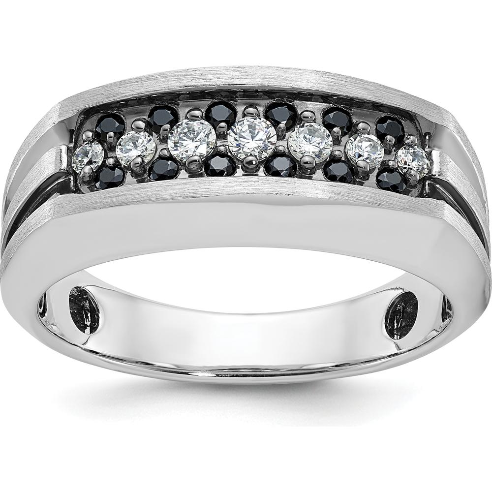 14K White Gold with Black Rhodium Men's Grooved Band Ring with 1/2 Carat Total Black and White Diamonds by IBGoodman