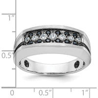 14K White Gold with Black Rhodium Men's Grooved Band Ring with 1/2 Carat Total Black and White Diamonds by IBGoodman