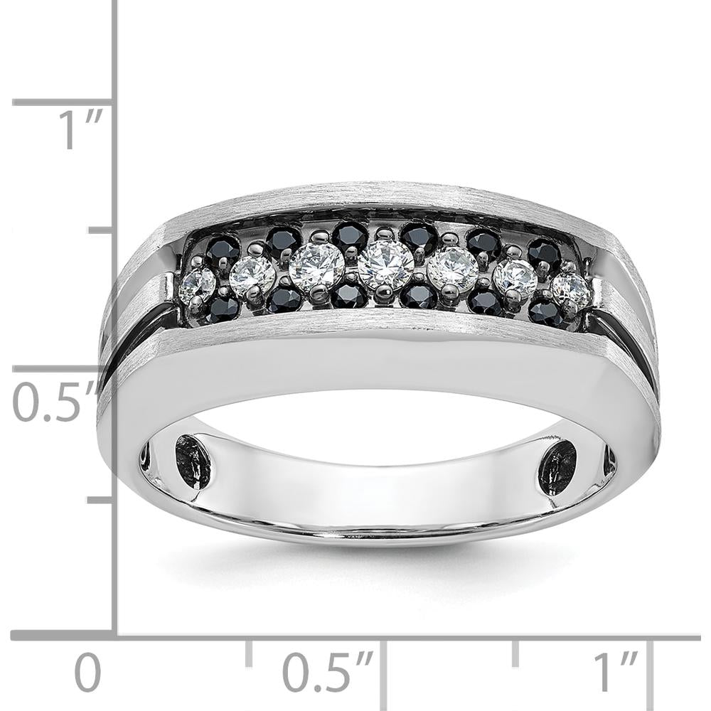 14K White Gold with Black Rhodium Men's Grooved Band Ring with 1/2 Carat Total Black and White Diamonds by IBGoodman