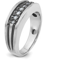 14K White Gold with Black Rhodium Men's Grooved Band Ring with 1/2 Carat Total Black and White Diamonds by IBGoodman