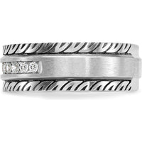 14K White Gold with Black Rhodium Men's Polished Satin Grooved Ring with 1/5 Carat Round Diamonds by IBGoodman