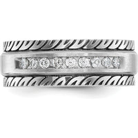 14K White Gold with Black Rhodium Men's Polished Satin Grooved Ring with 1/5 Carat Round Diamonds by IBGoodman