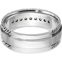 14K White Gold with Black Rhodium Men's Polished Satin Grooved Ring with 1/5 Carat Round Diamonds by IBGoodman