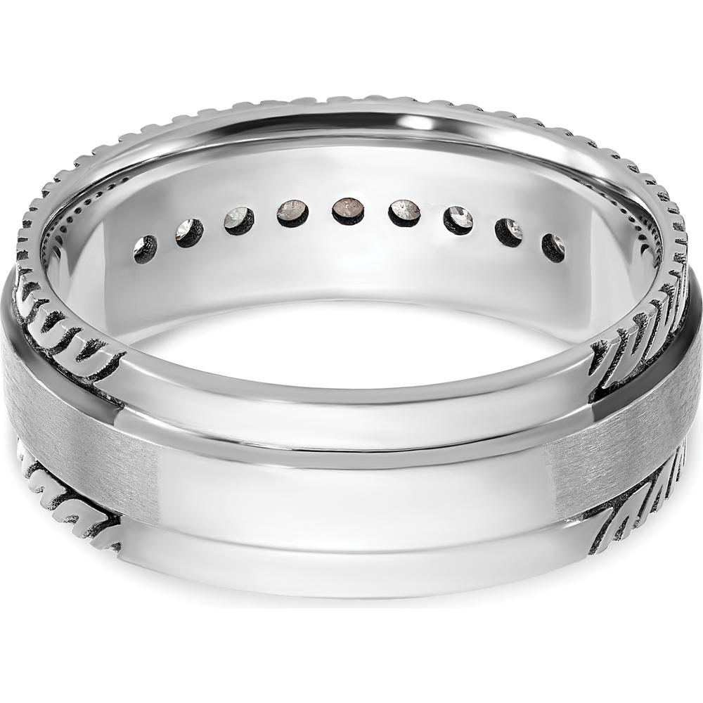 14K White Gold with Black Rhodium Men's Polished Satin Grooved Ring with 1/5 Carat Round Diamonds by IBGoodman