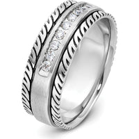14K White Gold with Black Rhodium Men's Polished Satin Grooved Ring with 1/5 Carat Round Diamonds by IBGoodman