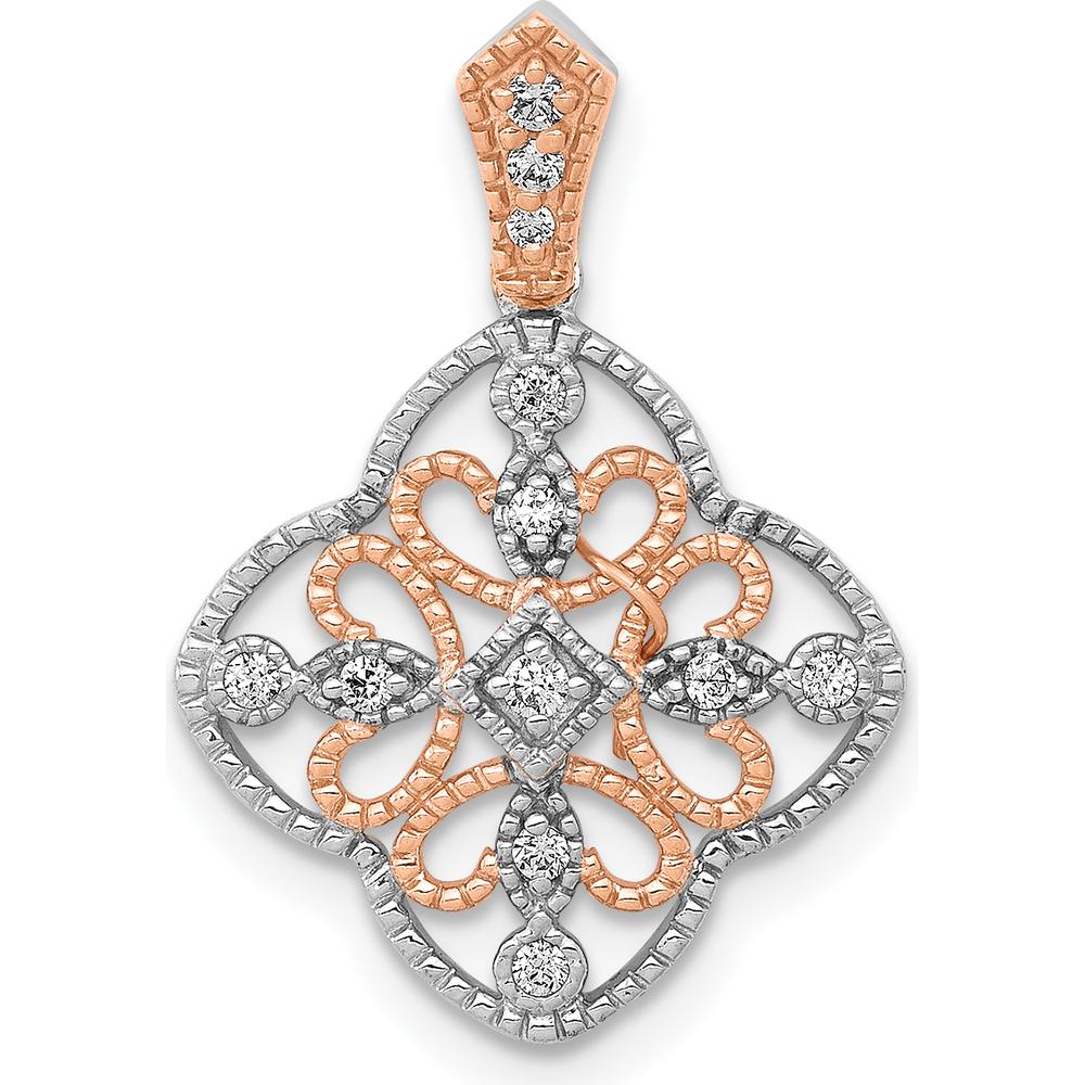 14K White Gold with Rose Rhodium Diamond Vintage Pendant - 1/10 Carat Total Diamond Weight by Monteluci Fine Jewelry