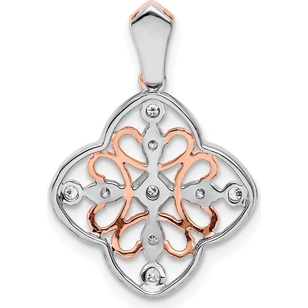 14K White Gold with Rose Rhodium Diamond Vintage Pendant - 1/10 Carat Total Diamond Weight by Monteluci Fine Jewelry