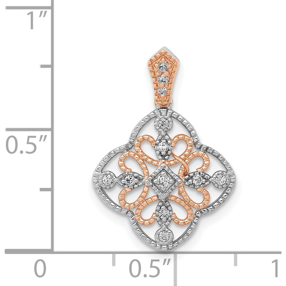 14K White Gold with Rose Rhodium Diamond Vintage Pendant - 1/10 Carat Total Diamond Weight by Monteluci Fine Jewelry