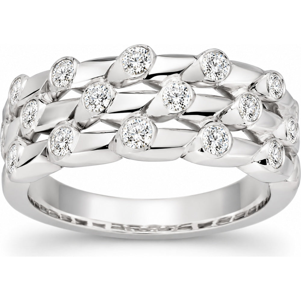 14K White Gold Woven Anniversary Band with Bezel Set Round Diamonds - 1.16 Carat Total Diamond Weight by Auriventus
