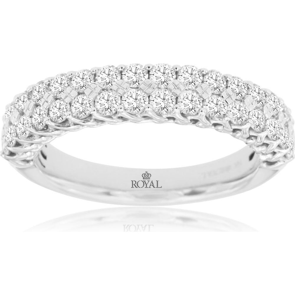14K White Gold Woven Diamond Wedding Band with Round Brilliant Cut Stones - 1.00 Carat Total Diamond Weight - Royal Jewelry