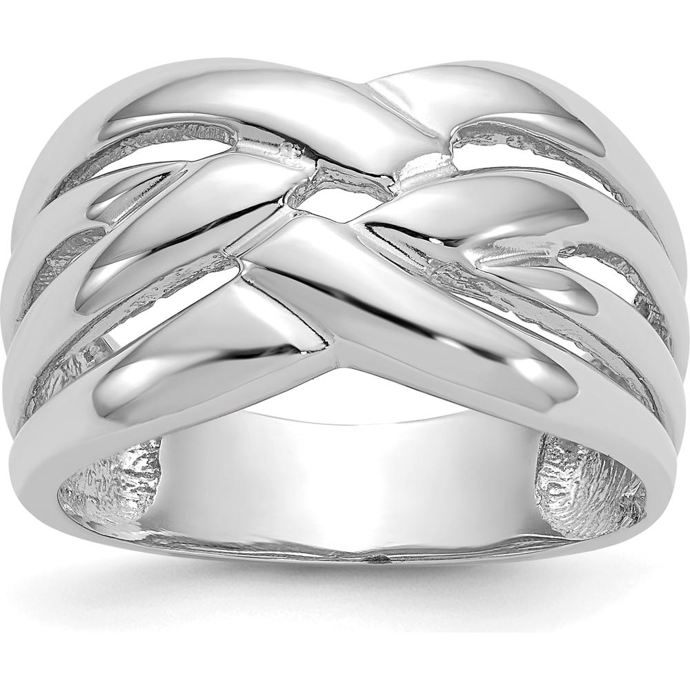 14K White Gold Woven Dome Ring with High Polished Finish - Fashion Band Ring by Oro Pregiato