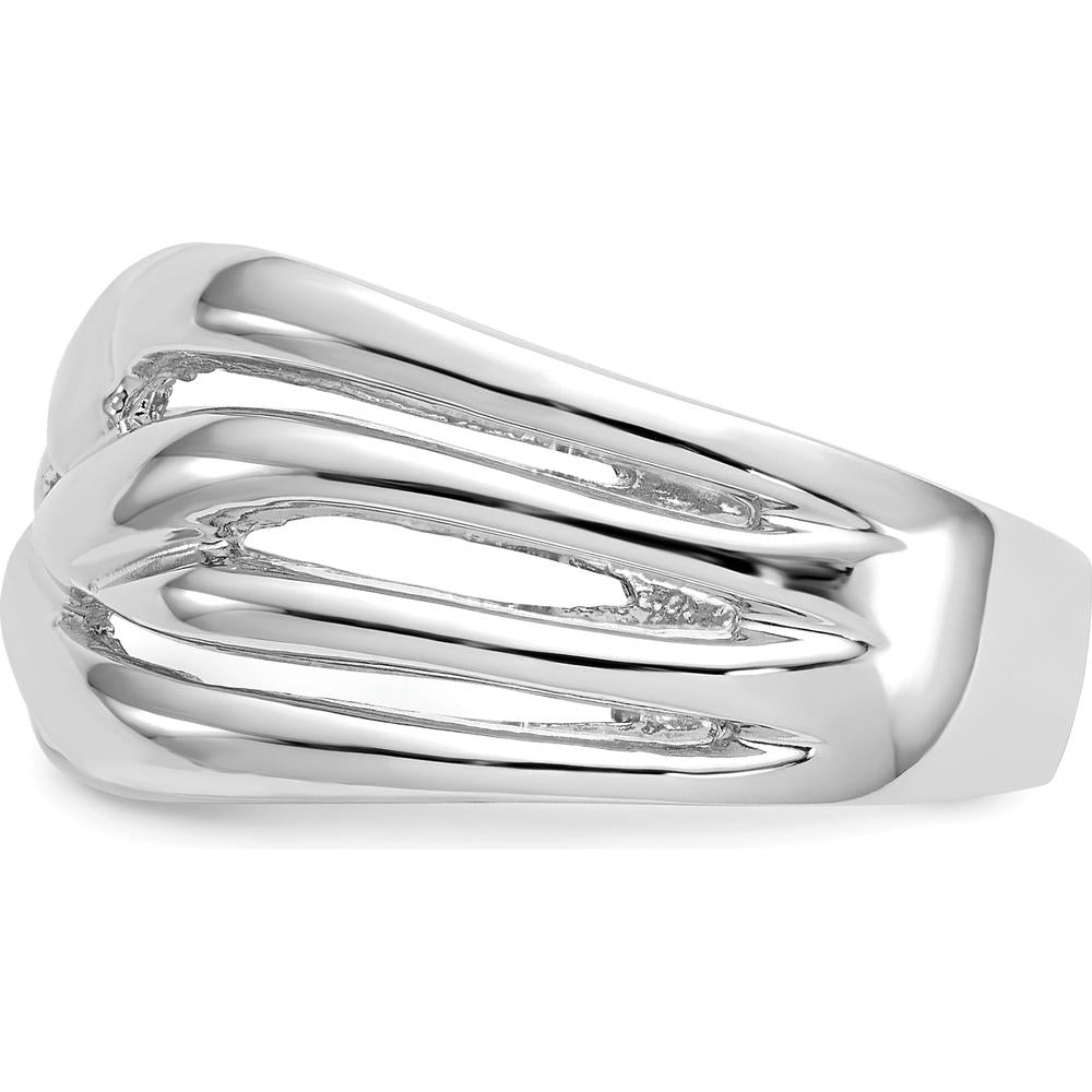 14K White Gold Woven Dome Ring with High Polished Finish - Fashion Band Ring by Oro Pregiato