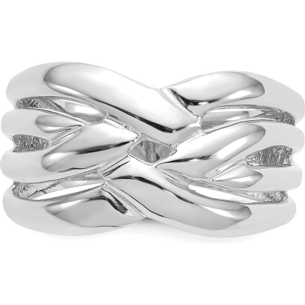 14K White Gold Woven Dome Ring with High Polished Finish - Fashion Band Ring by Oro Pregiato