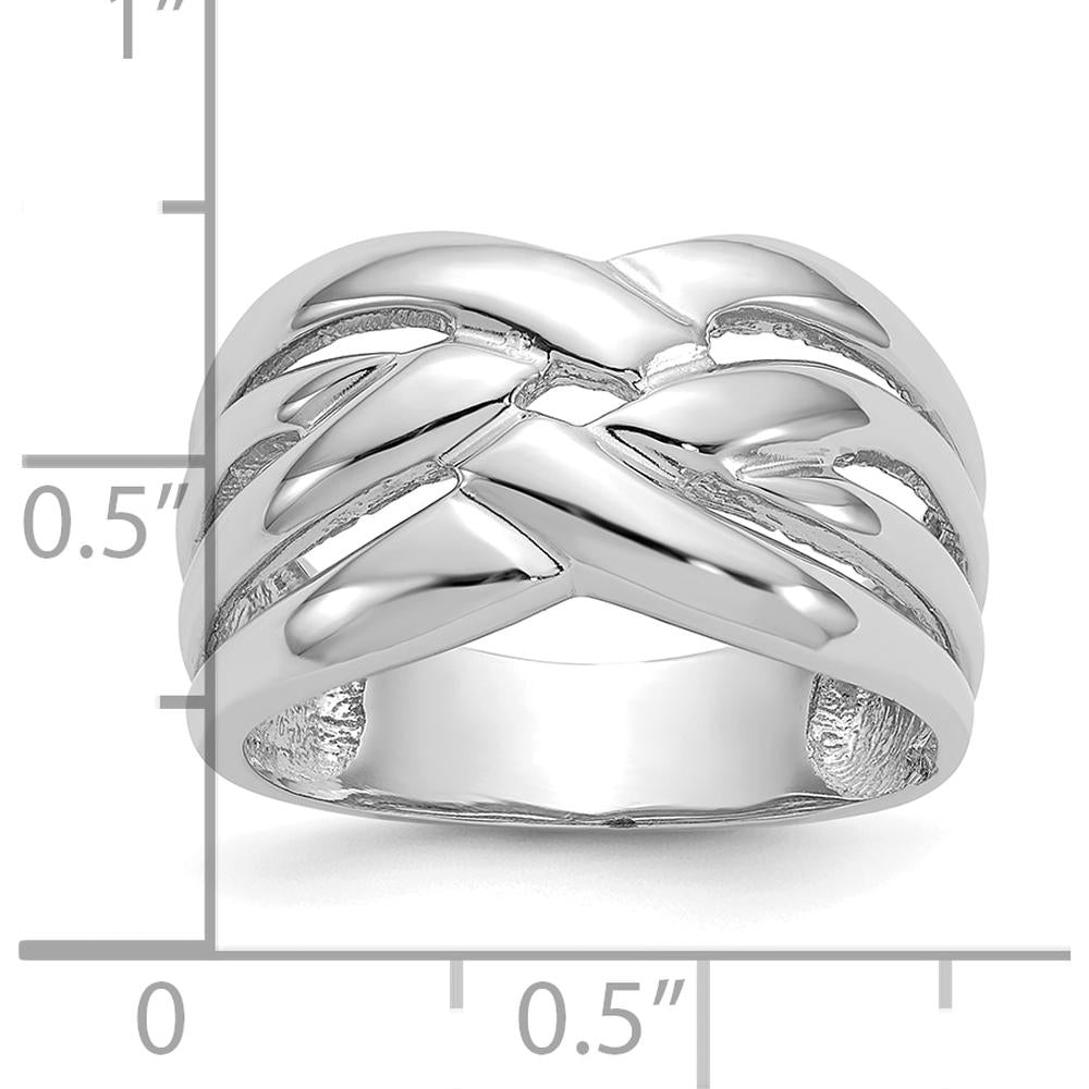 14K White Gold Woven Dome Ring with High Polished Finish - Fashion Band Ring by Oro Pregiato