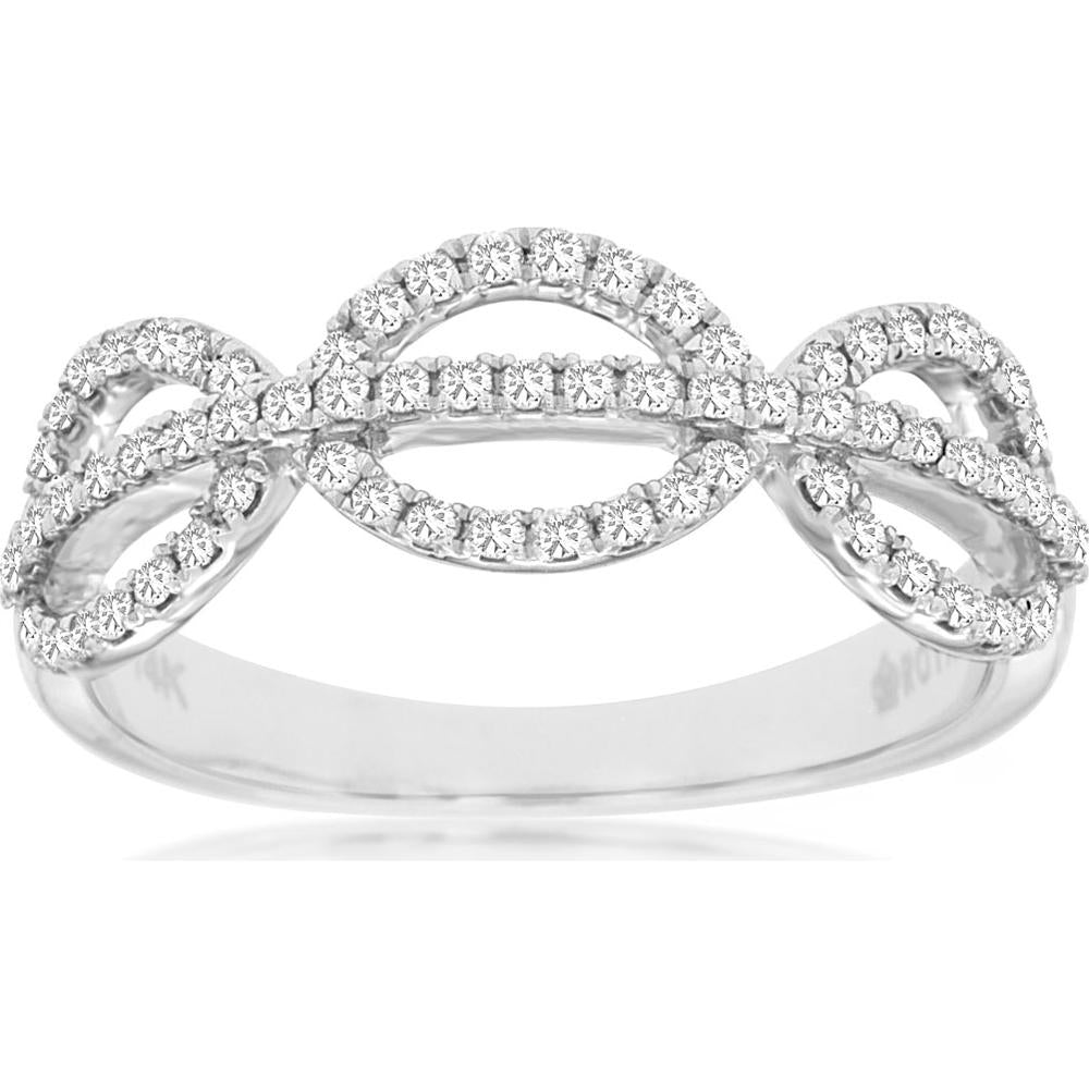 14K White Gold Woven Knot Ring with Pavé-Set Round Diamonds - 0.38 Total Carat Weight - Royal Jewelry