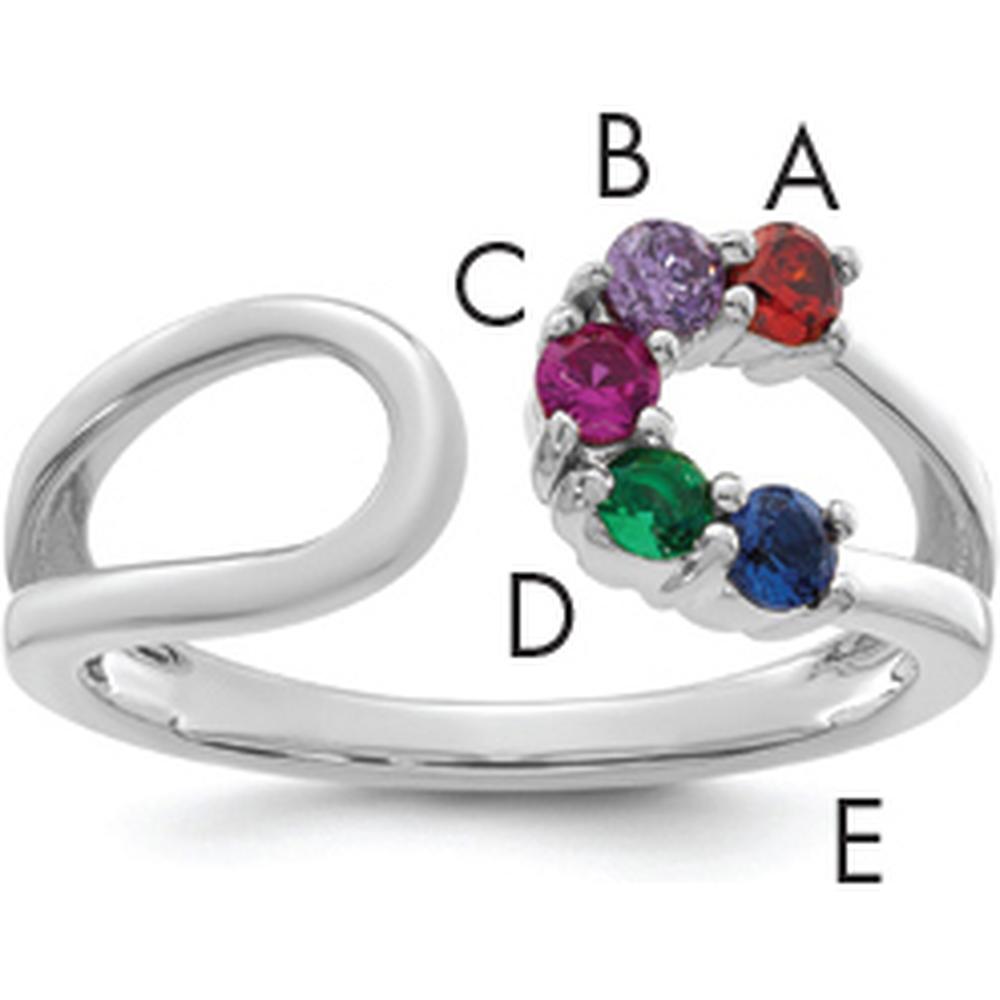 14K White Gold Wrap Mother's Ring with 5 Birthstones - Ruby, Emerald, Sapphire, Amethyst, Garnet by Oro Pregiato