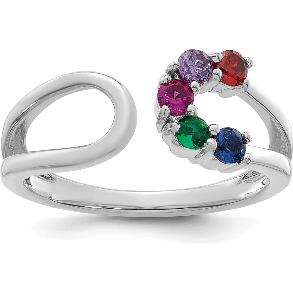 14K White Gold Wrap Mother's Ring with 5 Birthstones - Ruby, Emerald, Sapphire, Amethyst, Garnet by Oro Pregiato