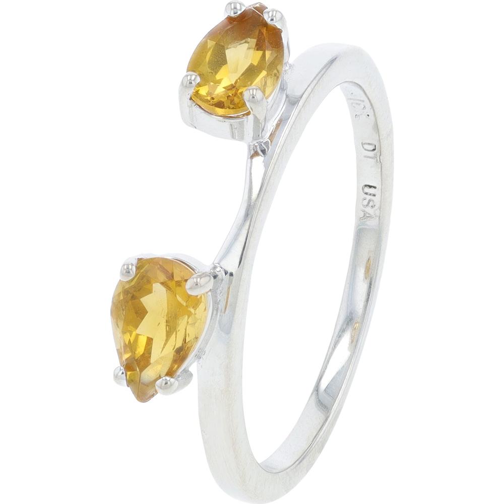 14K White Gold Wrap Ring with Two Pear - Shaped Citrine Gemstones - Total 1.0 Carat Citrine