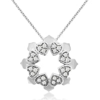 14K White Gold Wreath Pendant Necklace with Heart-Shaped Motifs and 0.10 Carat Round Diamonds - Royal Jewelry