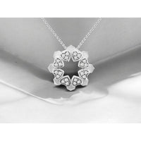 14K White Gold Wreath Pendant Necklace with Heart-Shaped Motifs and 0.10 Carat Round Diamonds - Royal Jewelry