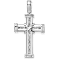 14K White Gold X-Center Cross Charm Pendant - Rhodium-Plated, 37.95mm Length by Oro Pregiato