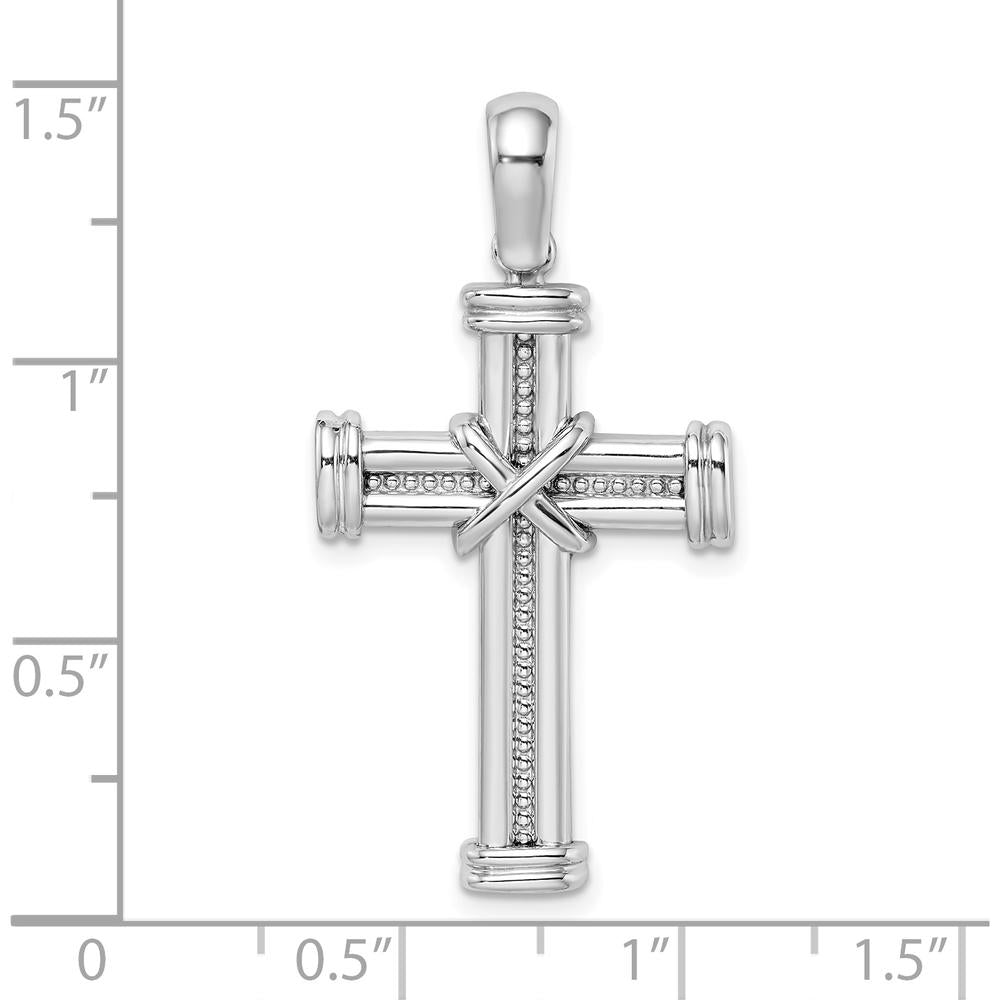 14K White Gold X-Center Cross Charm Pendant - Rhodium-Plated, 37.95mm Length by Oro Pregiato