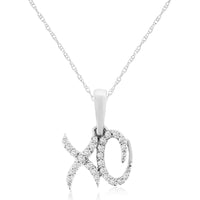 14K White Gold "XO" Diamond Pendant - 0.09 Carats Total Diamond Weight
