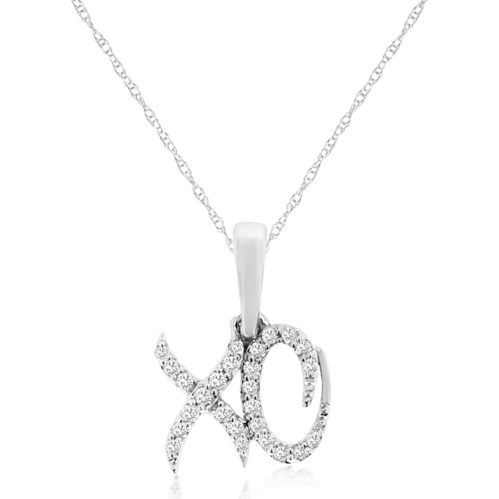 14K White Gold "XO" Diamond Pendant - 0.09 Carats Total Diamond Weight