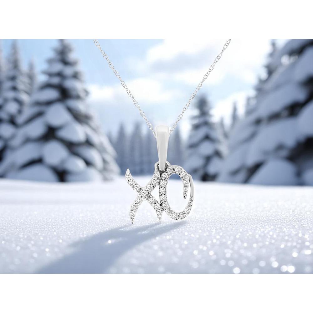 14K White Gold "XO" Diamond Pendant - 0.09 Carats Total Diamond Weight