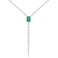 14K White Gold Y-Drop Necklace with 0.55 Carat Rectangular Emerald and 0.27 Carat Linear Round Diamond Accents - Royal Jewelry