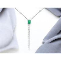 14K White Gold Y-Drop Necklace with 0.55 Carat Rectangular Emerald and 0.27 Carat Linear Round Diamond Accents - Royal Jewelry