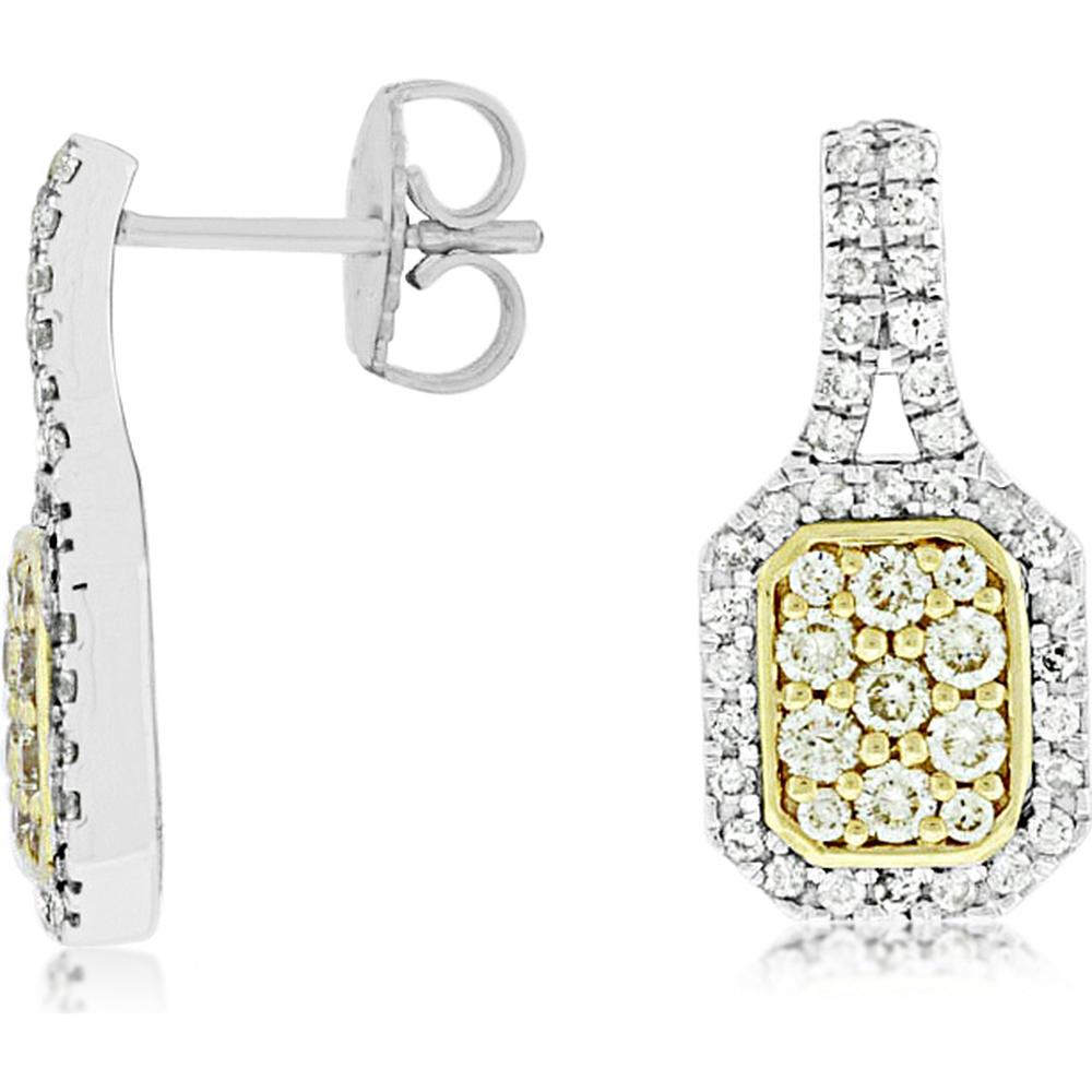 14K White Gold Yellow and White Diamond Drop Earrings with Milgrain Detail - 0.43 Carats Total Yellow Diamond Weight, 0.55 Carats Total White Diamond Weight