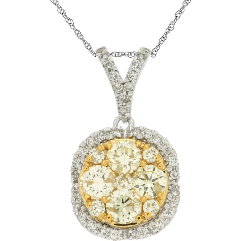 14K White Gold Yellow & White Diamond Pendant with 1.00 Carats Yellow Diamond and 0.25 Carats Total White Diamond Weight
