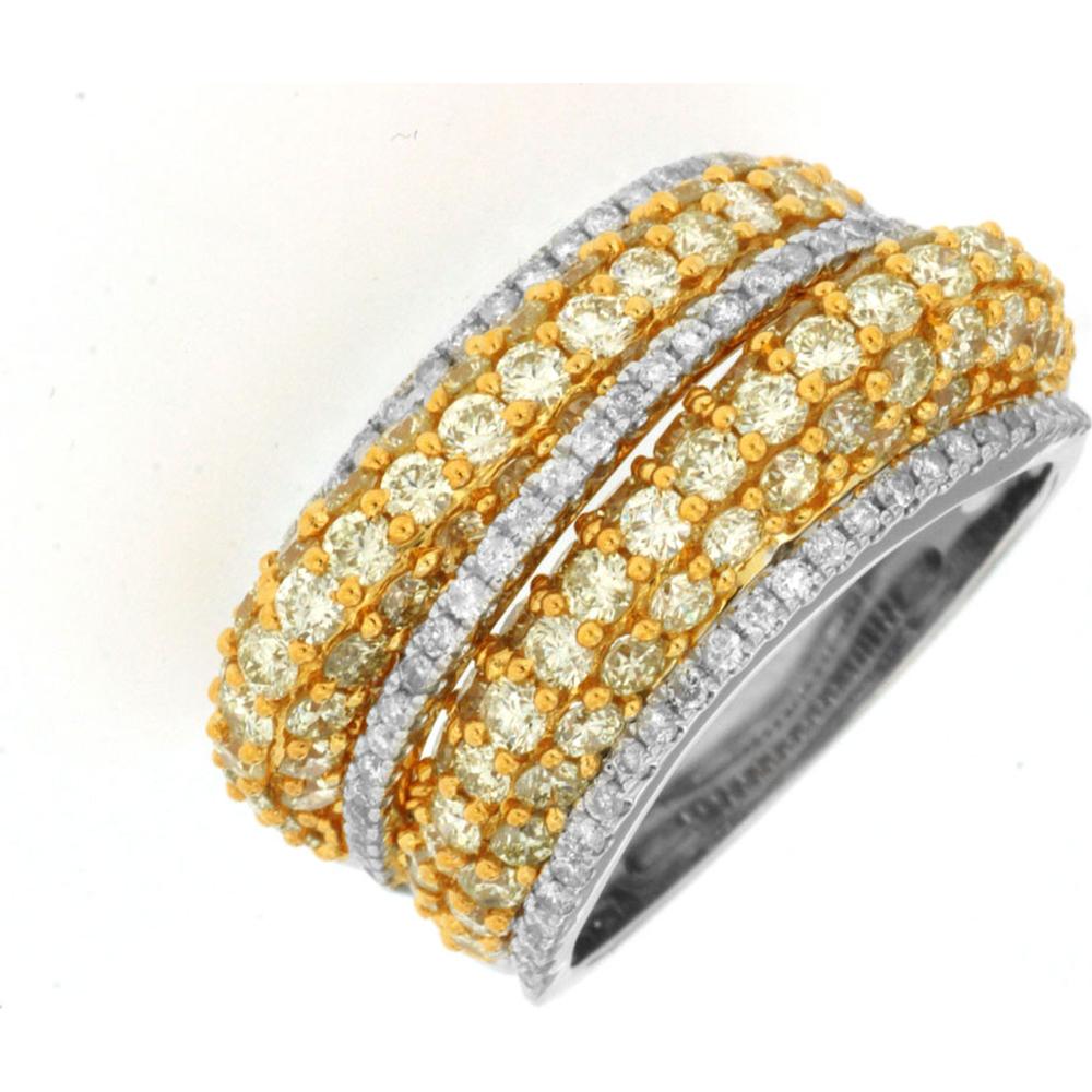 14K White Gold Yellow Diamond & Diamond Band Ring with Pave Setting - 3.18 Carats Total Diamond Weight