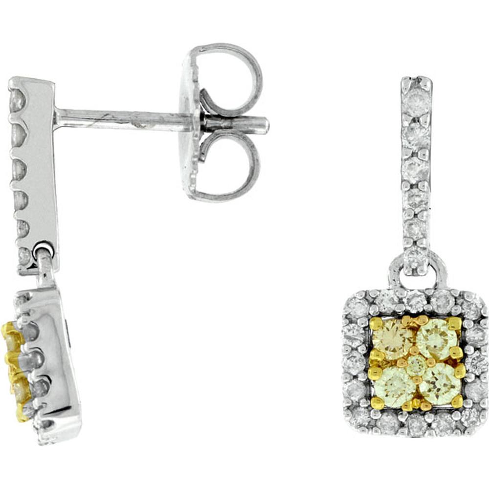 14K White Gold Yellow Diamond & Diamond Drop Earrings - 0.48 Carats Total Diamond Weight
