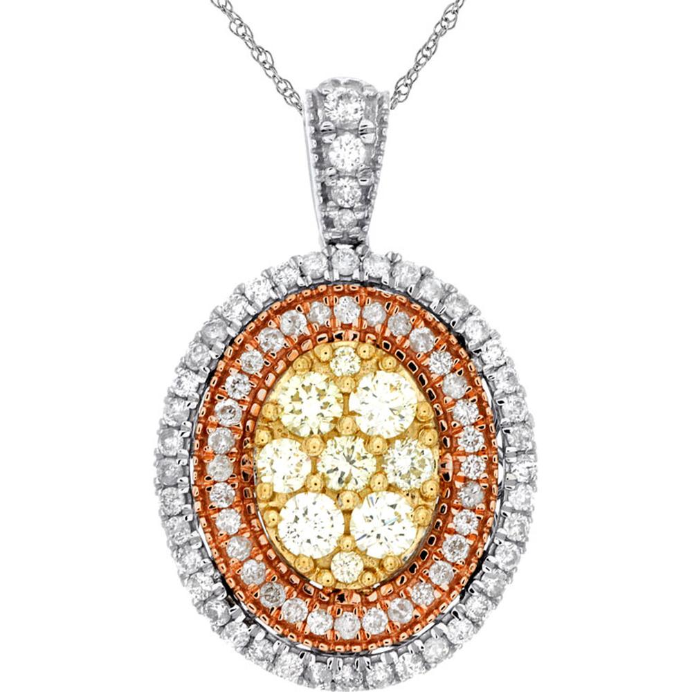14K White Gold Yellow Diamond & Diamond Halo Pendant - 1.04 Carats Total Diamond Weight