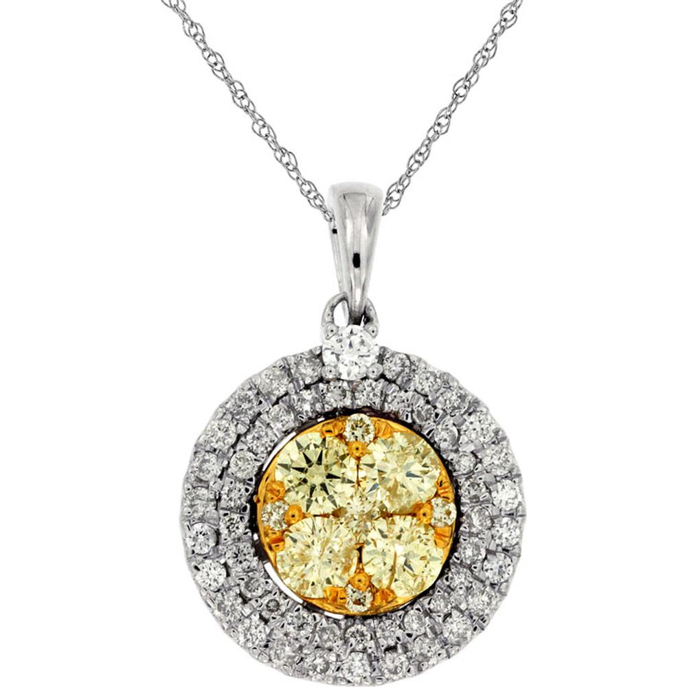 14K White Gold Yellow Diamond & Diamond Halo Pendant - 1.05 Carats Total Diamond Weight
